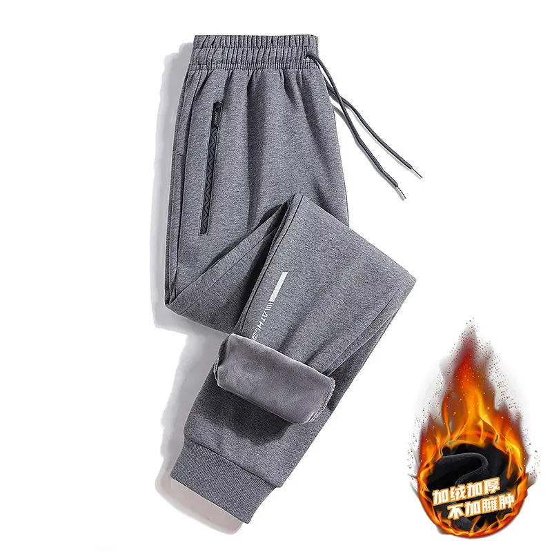 Men's Cotton Fleece Casual Pants Black Grey Large - Image 8