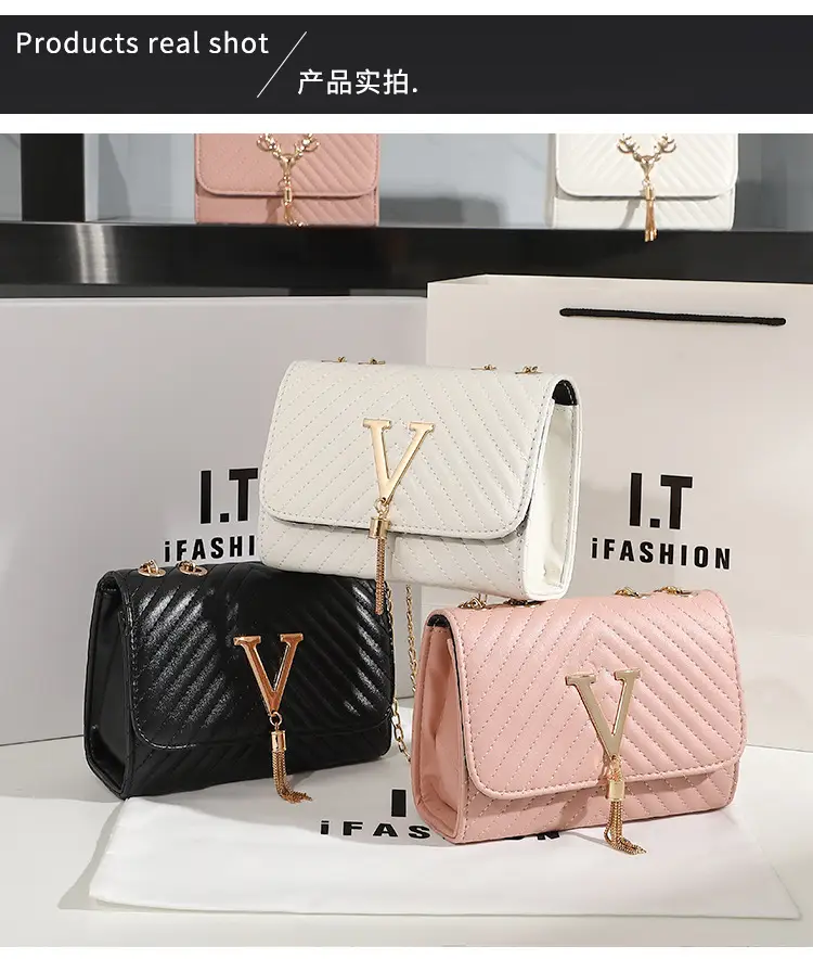White Quilted LV Style Shoulder Bag with Tassel Decor — feature 7