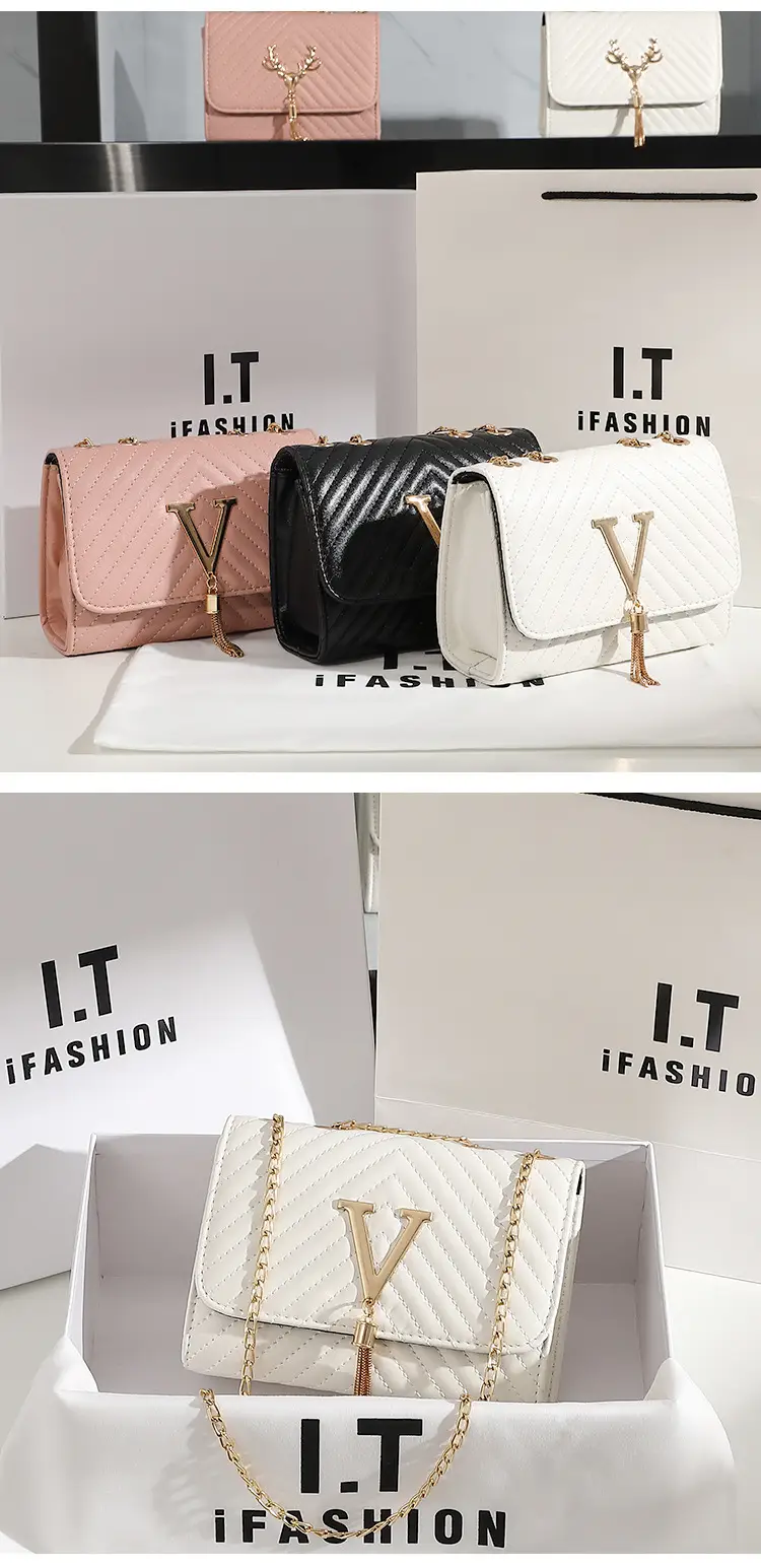 White Quilted LV Style Shoulder Bag with Tassel Decor — feature 8