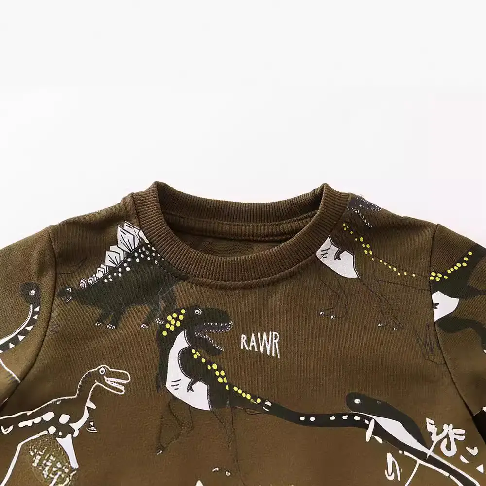 Girls' Dinosaur Printed Long Sleeve Sweater Brown