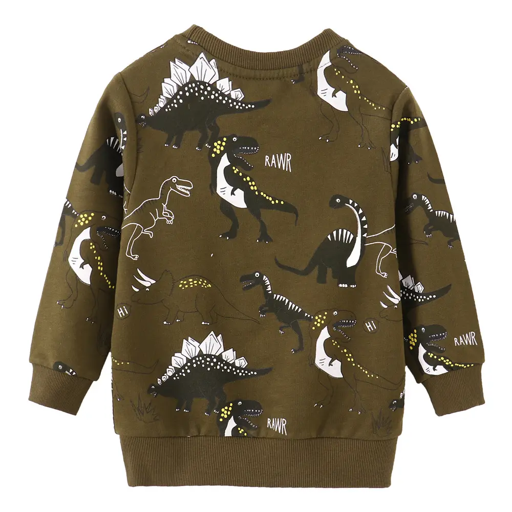 Girls' Dinosaur Printed Long Sleeve Sweater Brown