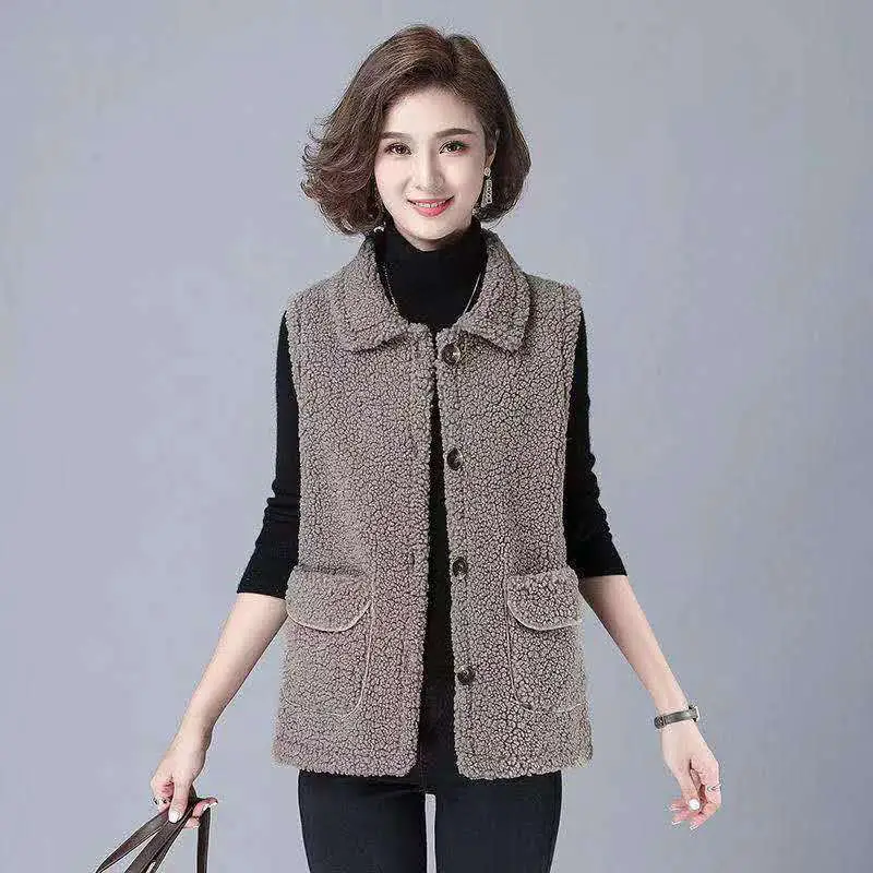Women's Korean Style Cotton Padded Vest Mid-Length Coat - Image 4