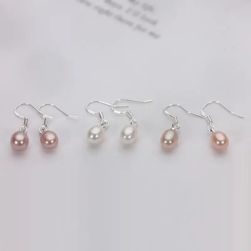 7-8-9mm Natural Freshwater Pearl Teardrop Ear Hooks 925 Silver - Image 5