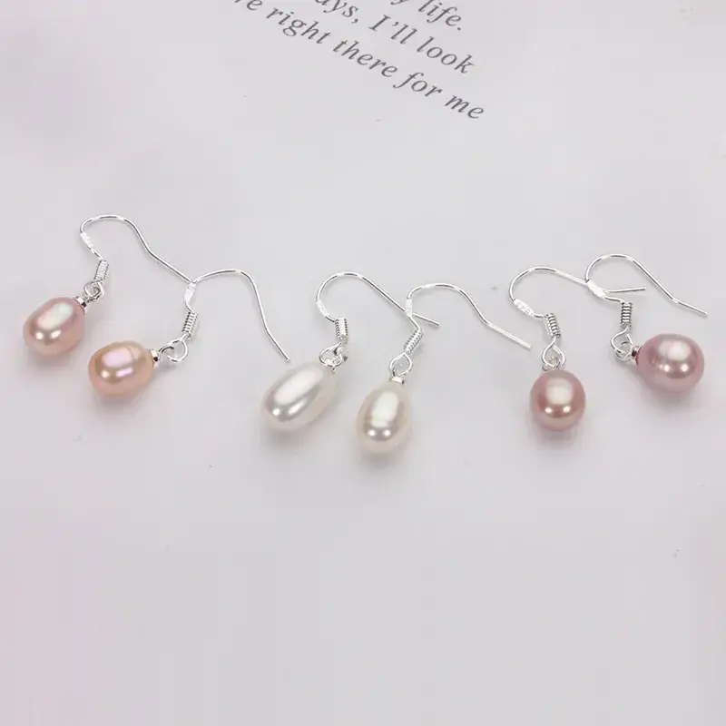7-8-9mm Natural Freshwater Pearl Teardrop Ear Hooks 925 Silver - Image 6