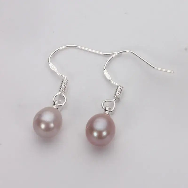 7-8-9mm Natural Freshwater Pearl Teardrop Ear Hooks 925 Silver - Image 3