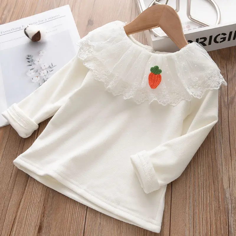 Girls Long Sleeve T-Shirt White Strawberry Butterfly Collar Baby Girl