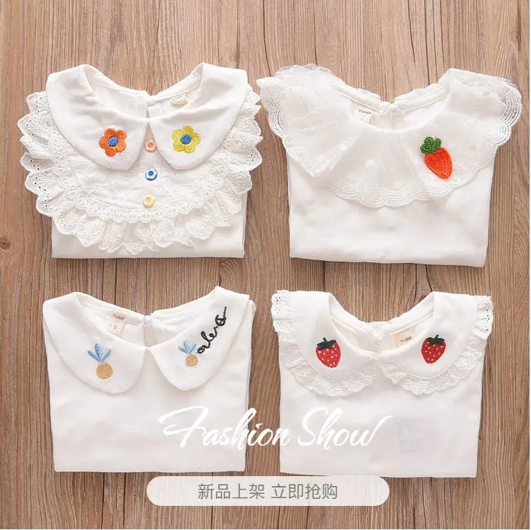Girls Long Sleeve T-Shirt White Strawberry Butterfly Collar Baby Girl — feature 1