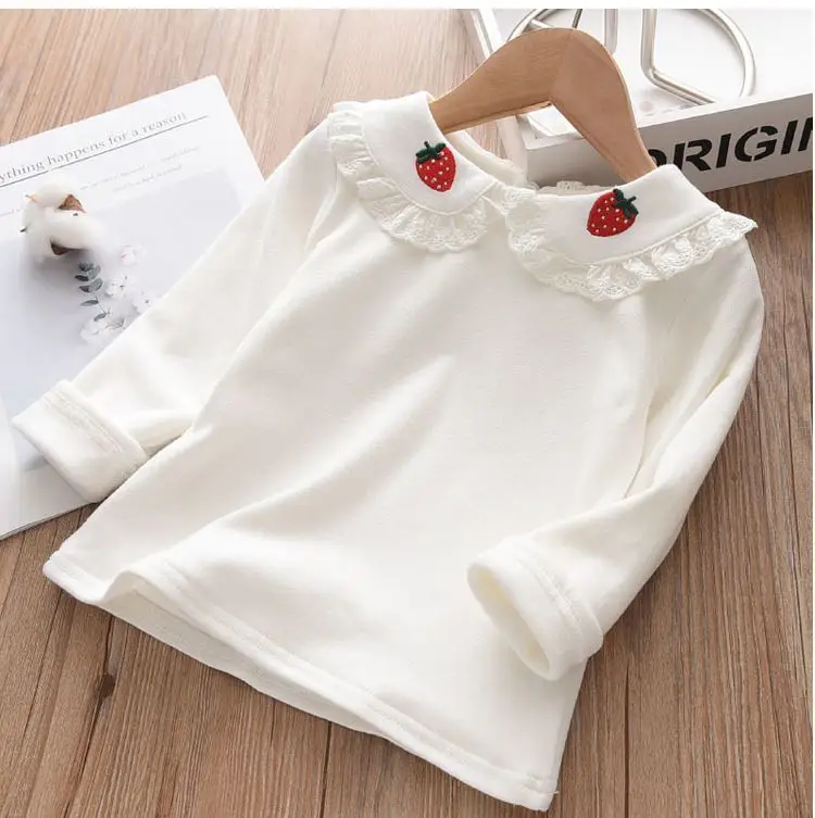 Girls Long Sleeve T-Shirt White Strawberry Butterfly Collar Baby Girl — feature 10