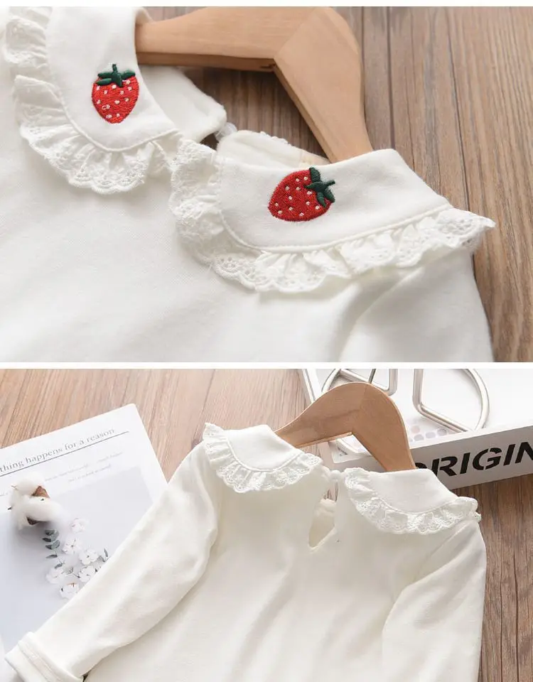 Girls Long Sleeve T-Shirt White Strawberry Butterfly Collar Baby Girl — feature 11