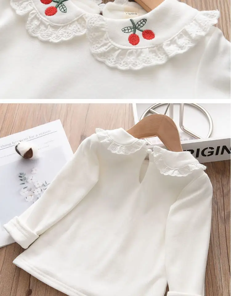 Girls Long Sleeve T-Shirt White Strawberry Butterfly Collar Baby Girl — feature 14