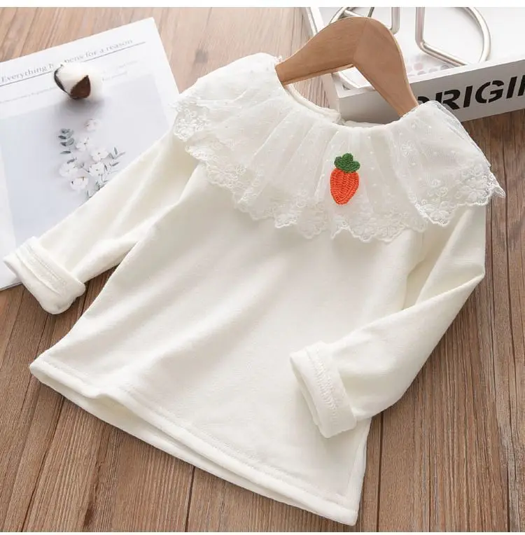 Girls Long Sleeve T-Shirt White Strawberry Butterfly Collar Baby Girl — feature 16