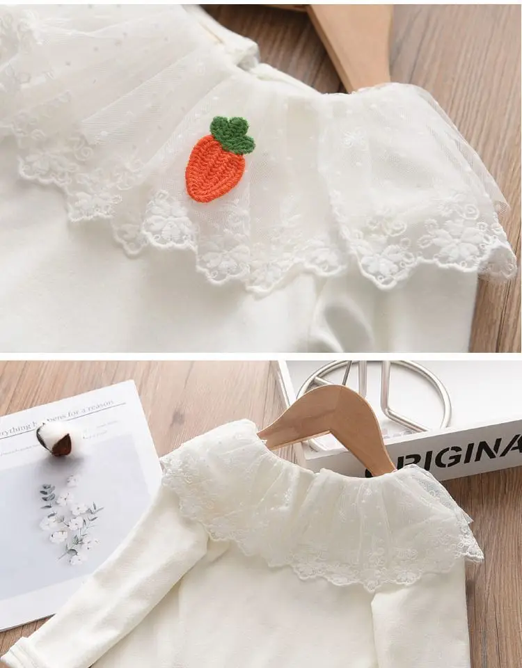 Girls Long Sleeve T-Shirt White Strawberry Butterfly Collar Baby Girl — feature 17