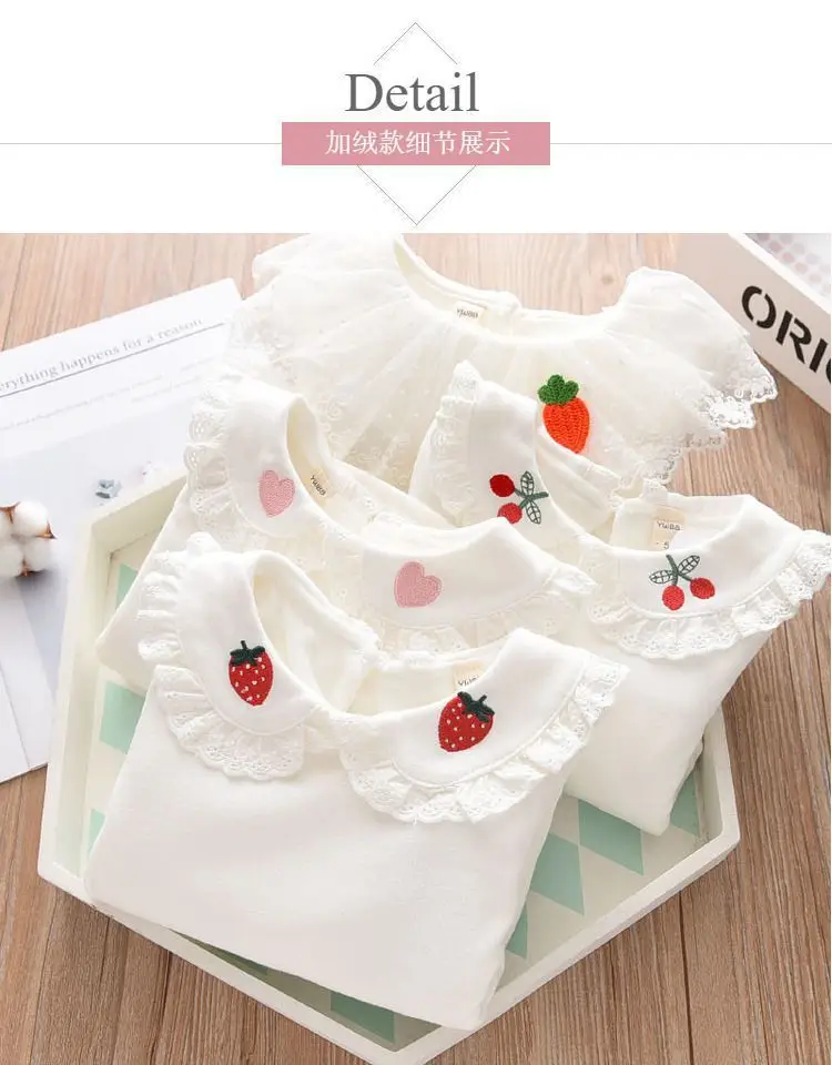 Girls Long Sleeve T-Shirt White Strawberry Butterfly Collar Baby Girl — feature 4