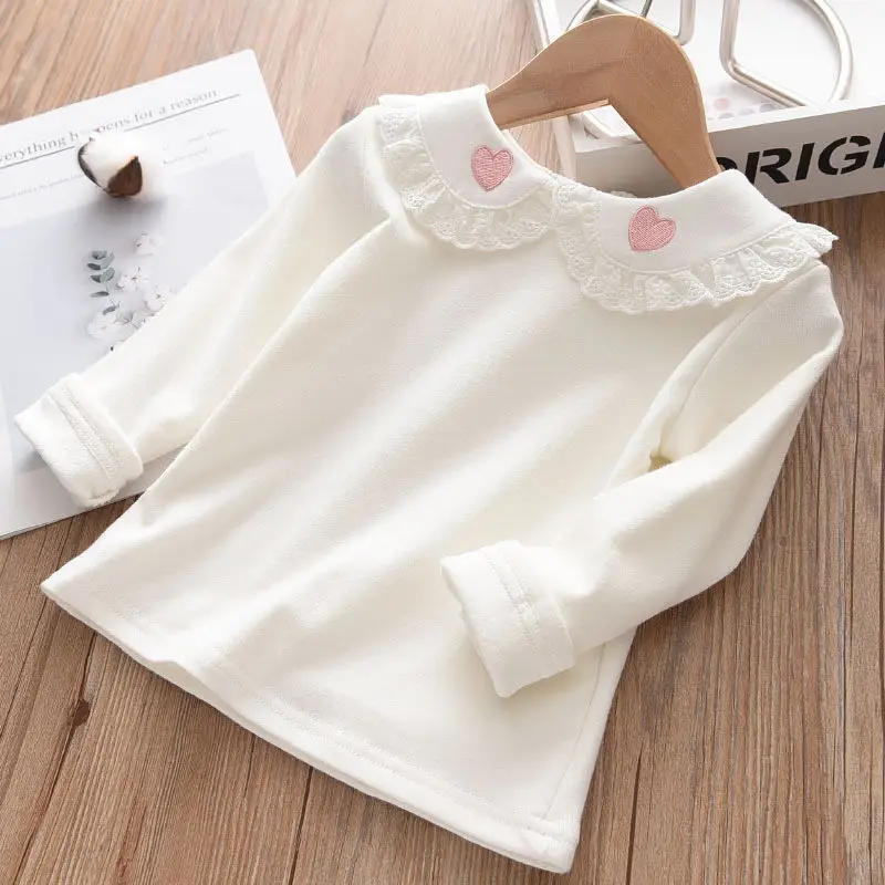 Girls Long Sleeve T-Shirt White Strawberry Butterfly Collar Baby Girl