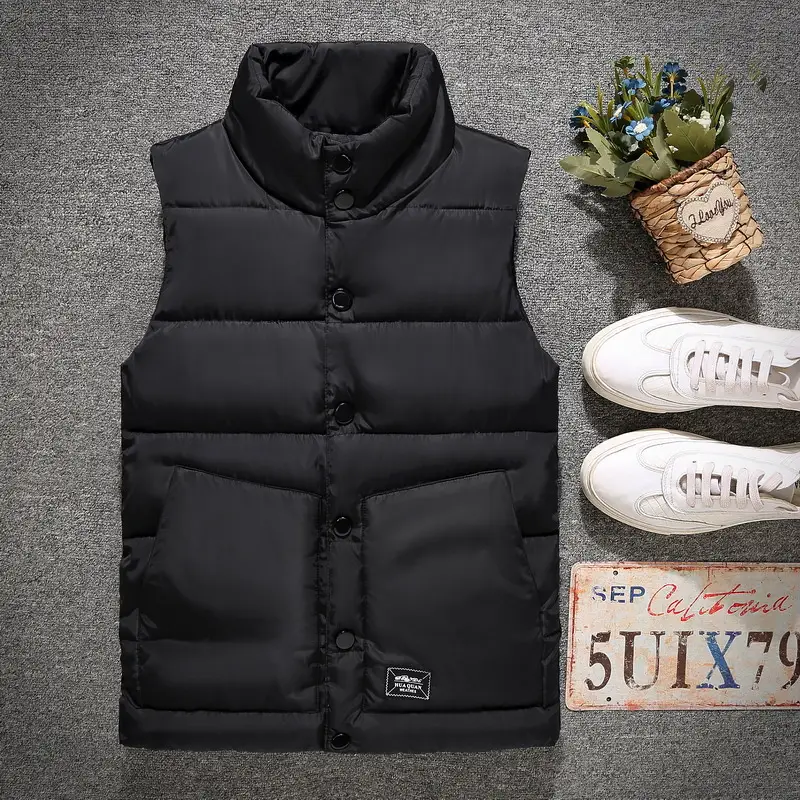 Men's Beige Puffer Vest with Logo Winter Warm - Image 4