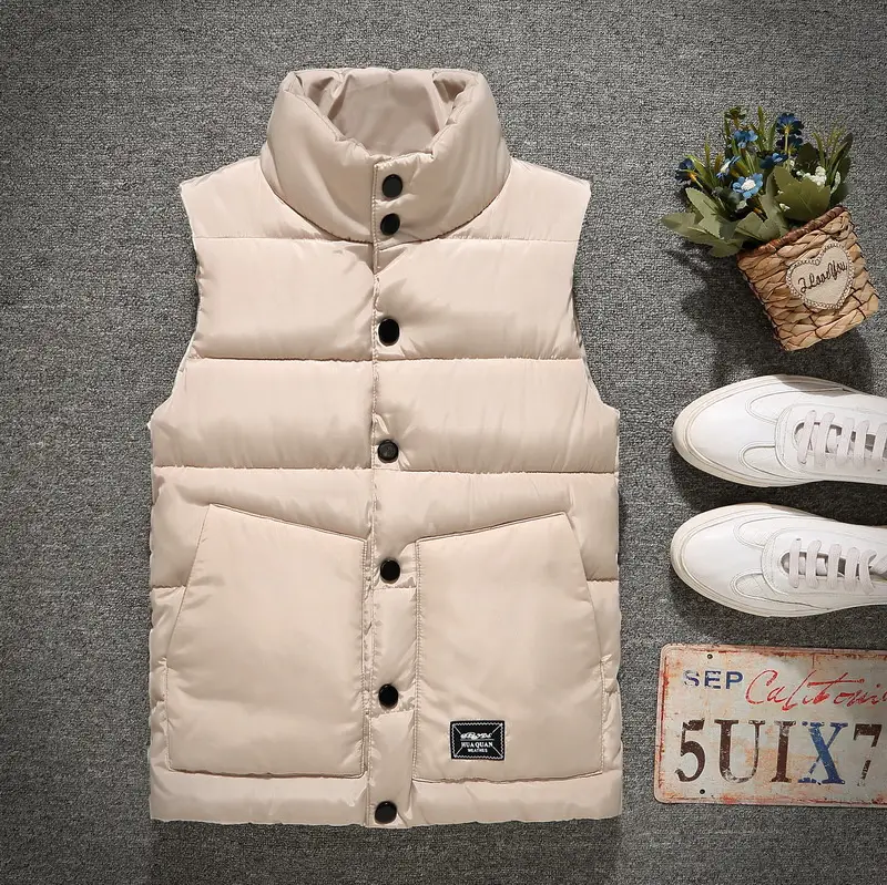 Men's Beige Puffer Vest with Logo Winter Warm - Image 5