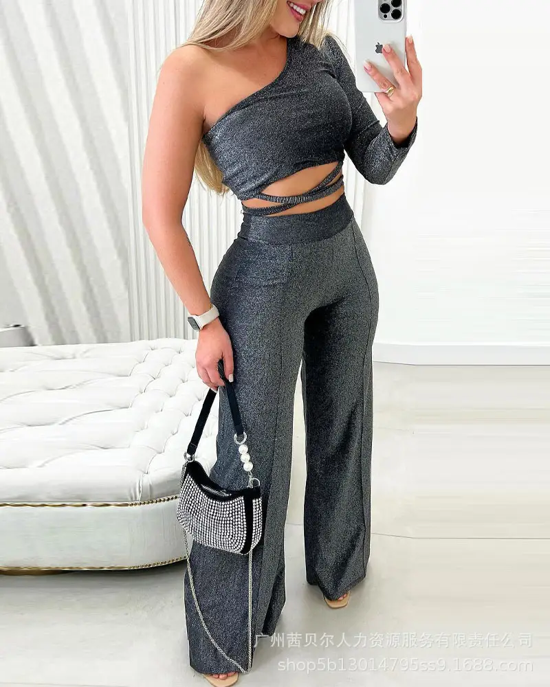 2021 Black Mesh Stitching Long Sleeve Off-Shoulder Dress - Image 13