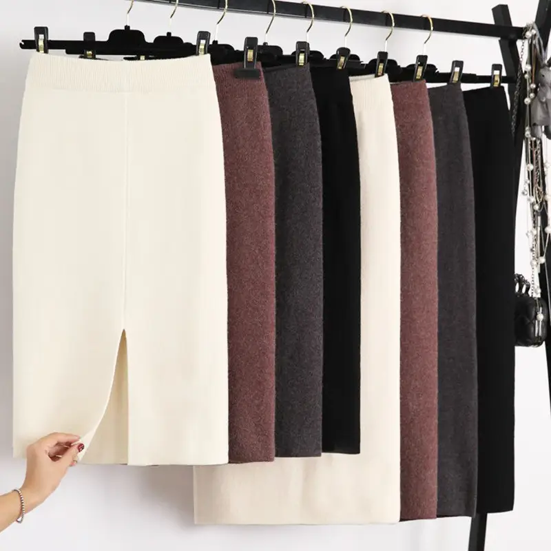 Yunshu Long Wool Plain Skirt Cream - Image 5