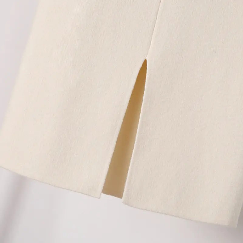 Yunshu Long Wool Plain Skirt Cream - Image 7