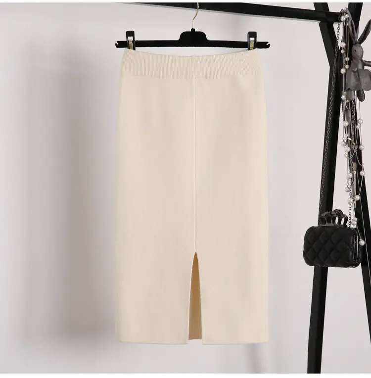 Yunshu Long Wool Plain Skirt Cream — feature 14