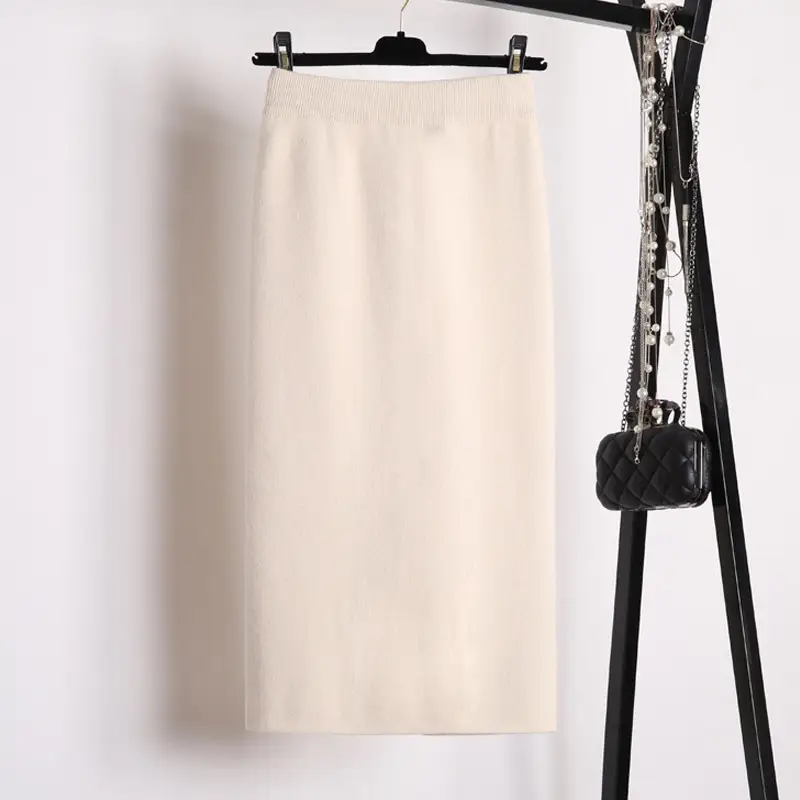 Yunshu Long Wool Plain Skirt Cream - Image 2