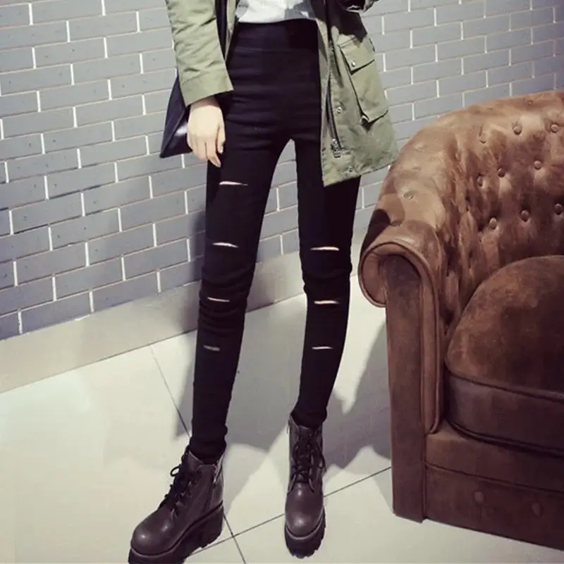 2021 Korean Style Ankle Pants Women Stretch Slimming Holes - Image 14