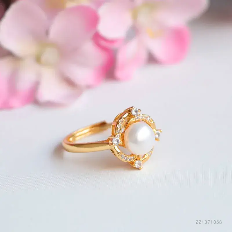 Juanyu Freshwater Pearl Ring Small Swirl Full Diamond - Image 3