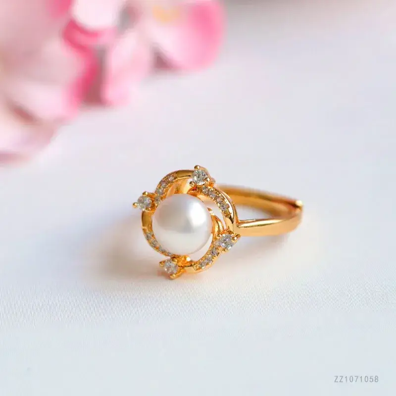 Juanyu Freshwater Pearl Ring Small Swirl Full Diamond - Image 4