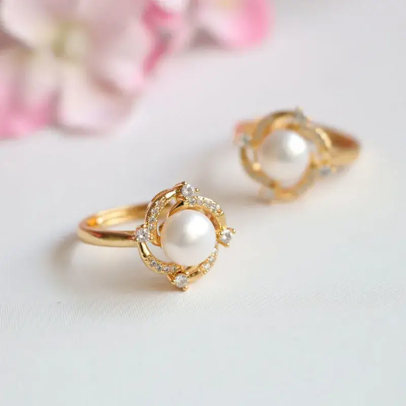 Juanyu Freshwater Pearl Ring Small Swirl Full Diamond - Image 6
