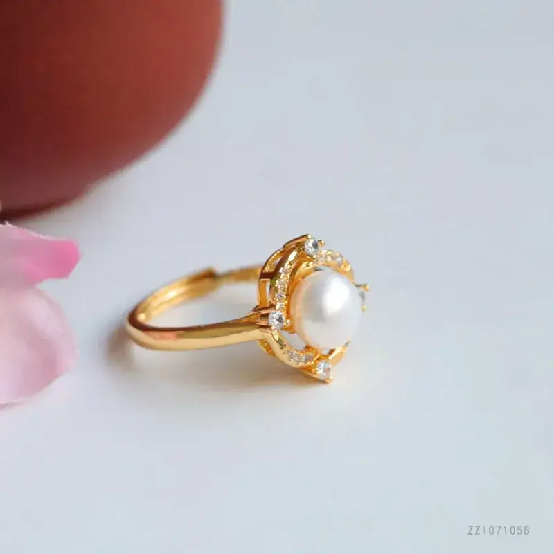 Juanyu Freshwater Pearl Ring Small Swirl Full Diamond — feature 11