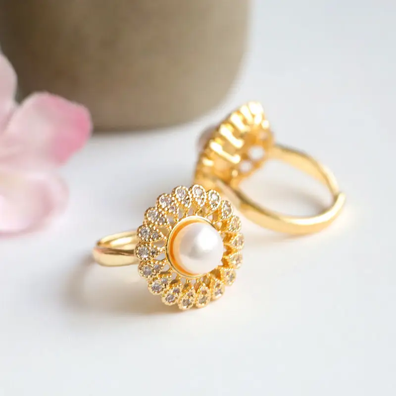 Guan Yu Freshwater Pearl Sunflower Ring with Full Diamond Setting — feature 9