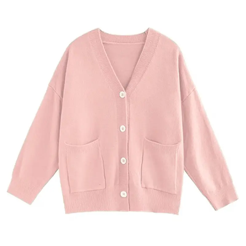 Girls Pink Knit Cardigan Long Sleeve School Outfit - Image 17