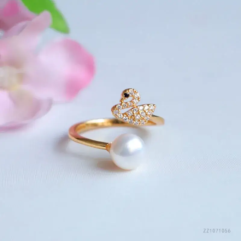 Guan Yu Freshwater Pearl Ring Swan Open Gold - Image 4