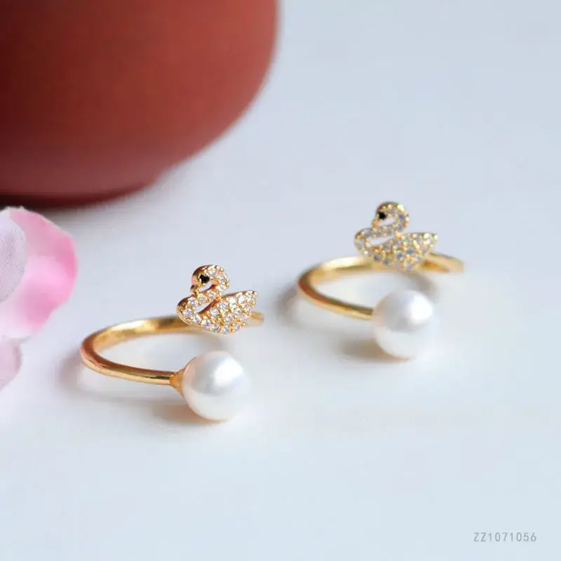 Guan Yu Freshwater Pearl Ring Swan Open Gold — feature 10
