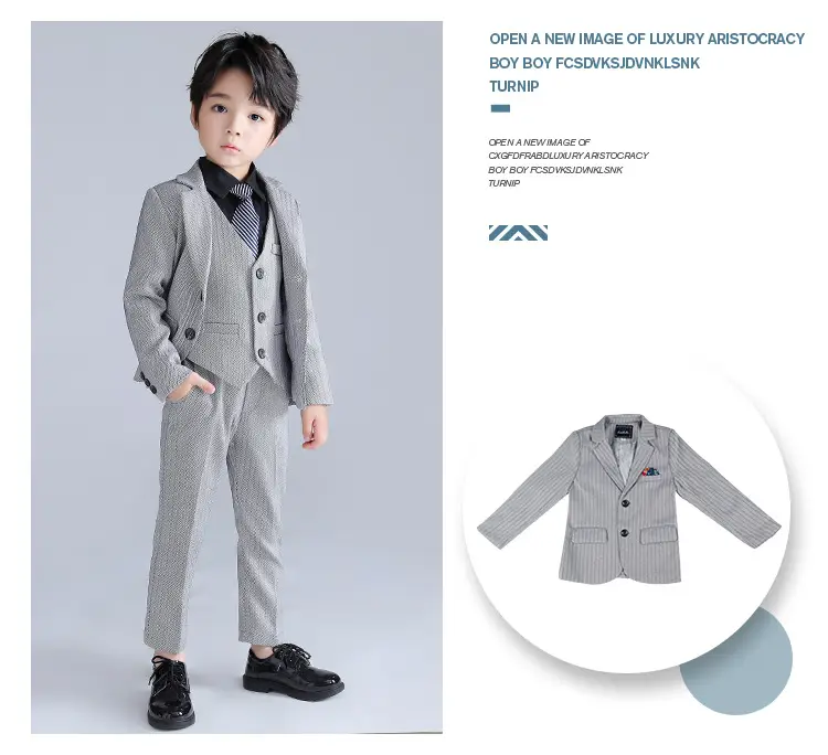 Autumn New Kids Striped Suit Set Boys Girls Wedding Host One Piece — feature 12