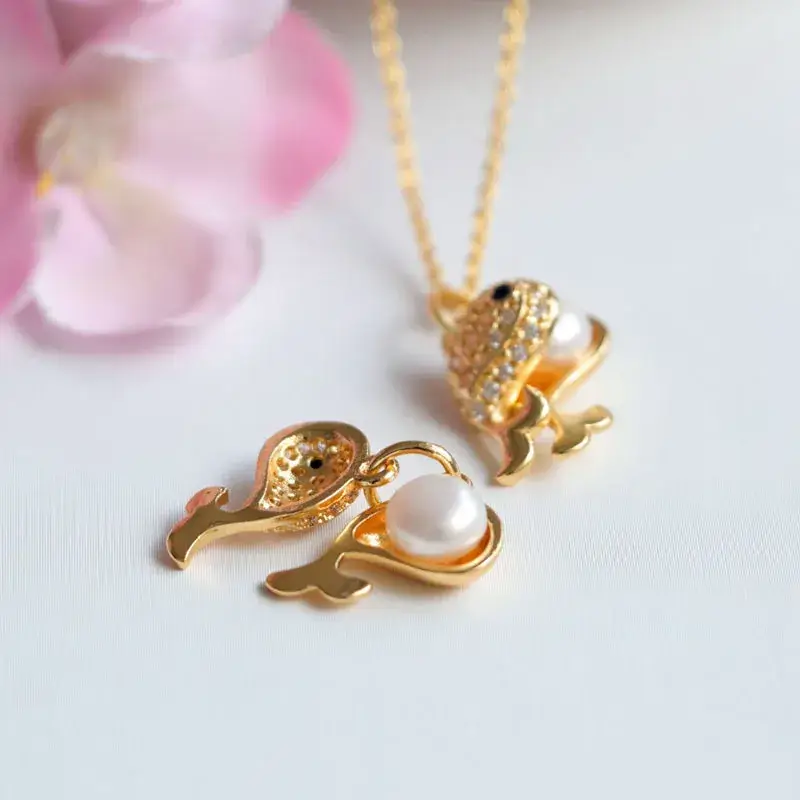Gold Dolphin Pearl Pendant Necklace for Women - Image 6