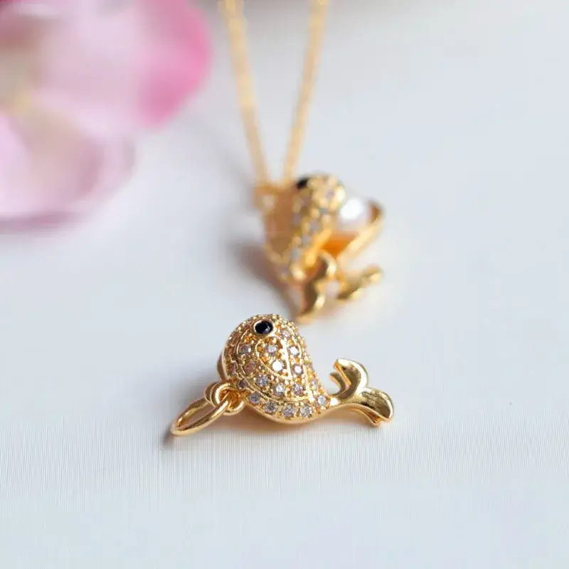Gold Dolphin Pearl Pendant Necklace for Women - Image 7