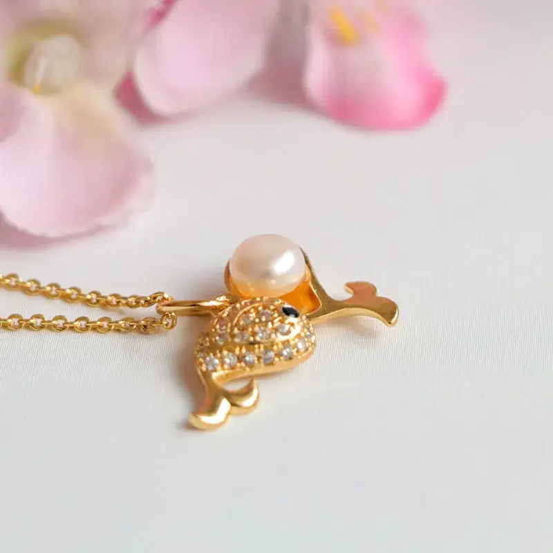 Gold Dolphin Pearl Pendant Necklace for Women — feature 6