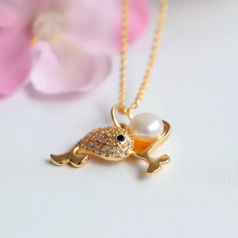 Gold Dolphin Pearl Pendant Necklace for Women — feature 9