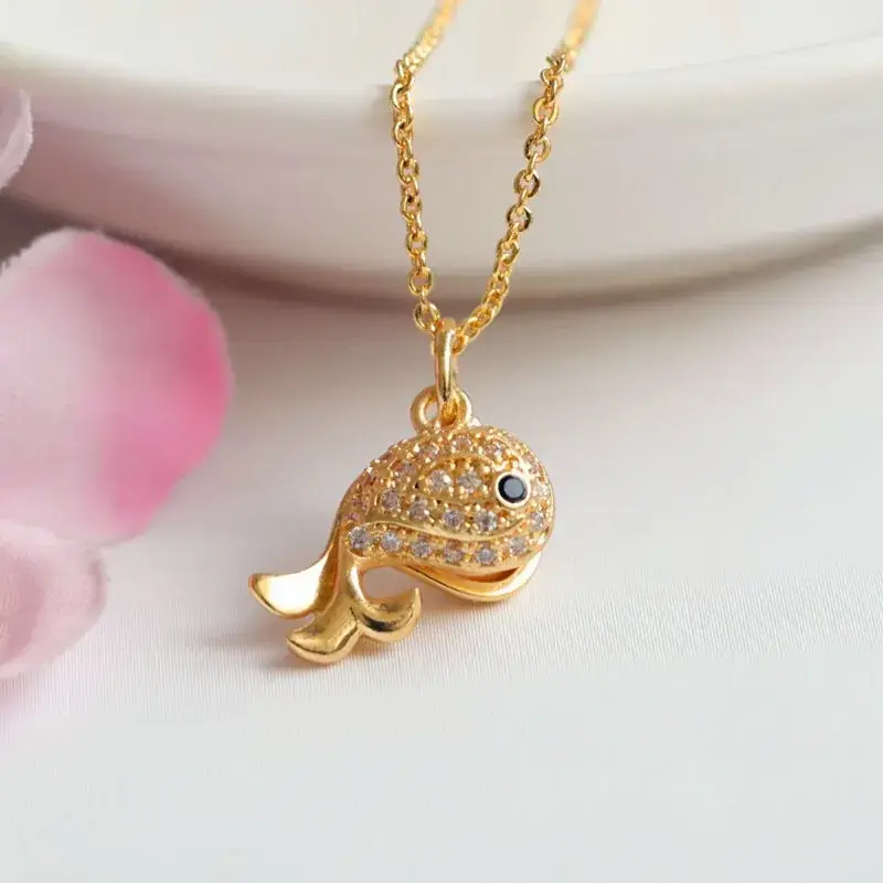 Gold Dolphin Pearl Pendant Necklace for Women - Image 2