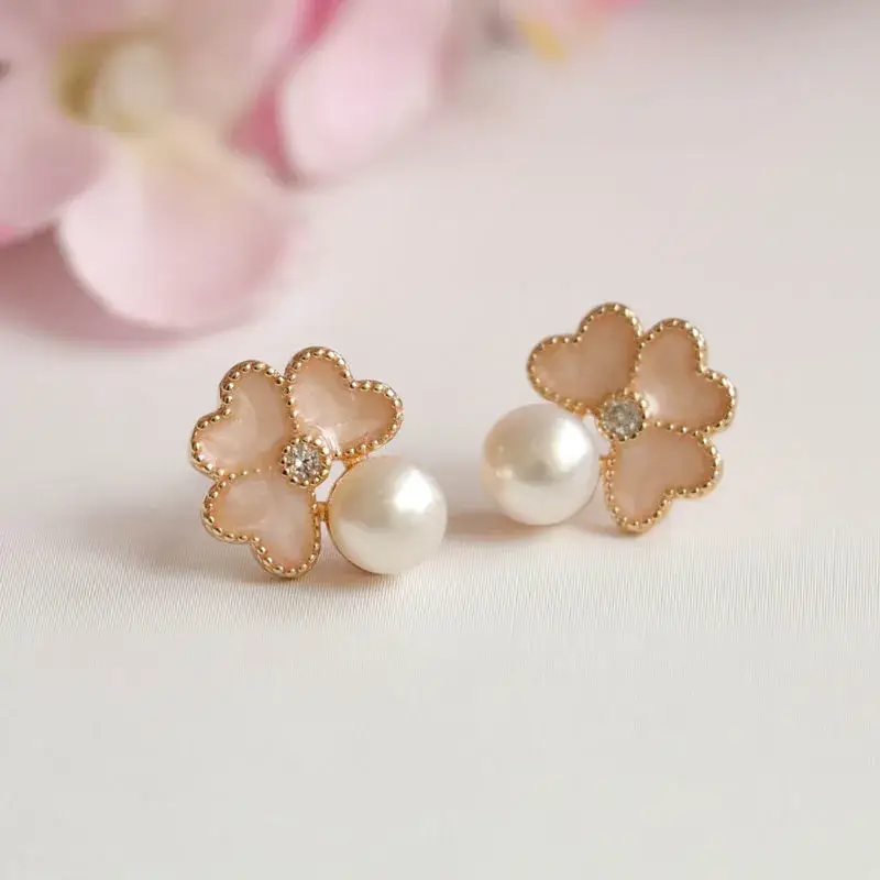 Juanyu Heart Clover Pearl Earrings S925 Silver