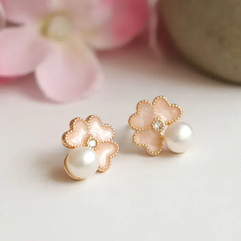 Juanyu Heart Clover Pearl Earrings S925 Silver