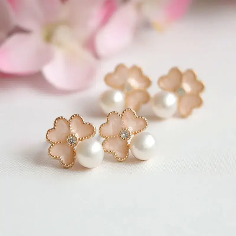 Juanyu Heart Clover Pearl Earrings S925 Silver