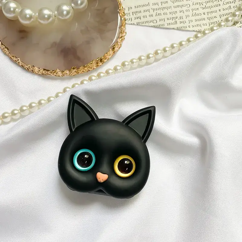 3D black cat head flip mirror bracket-gold Blue