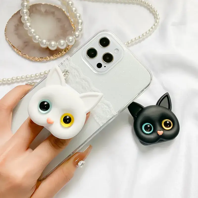 3D White cat head flip mirror bracket-gold Blue