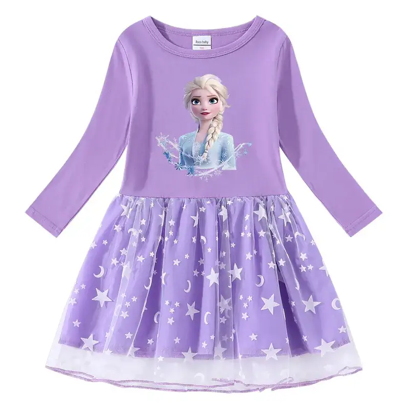 2023 Cotton Princess Dress for Girls Blue Star Moon Design - Image 2