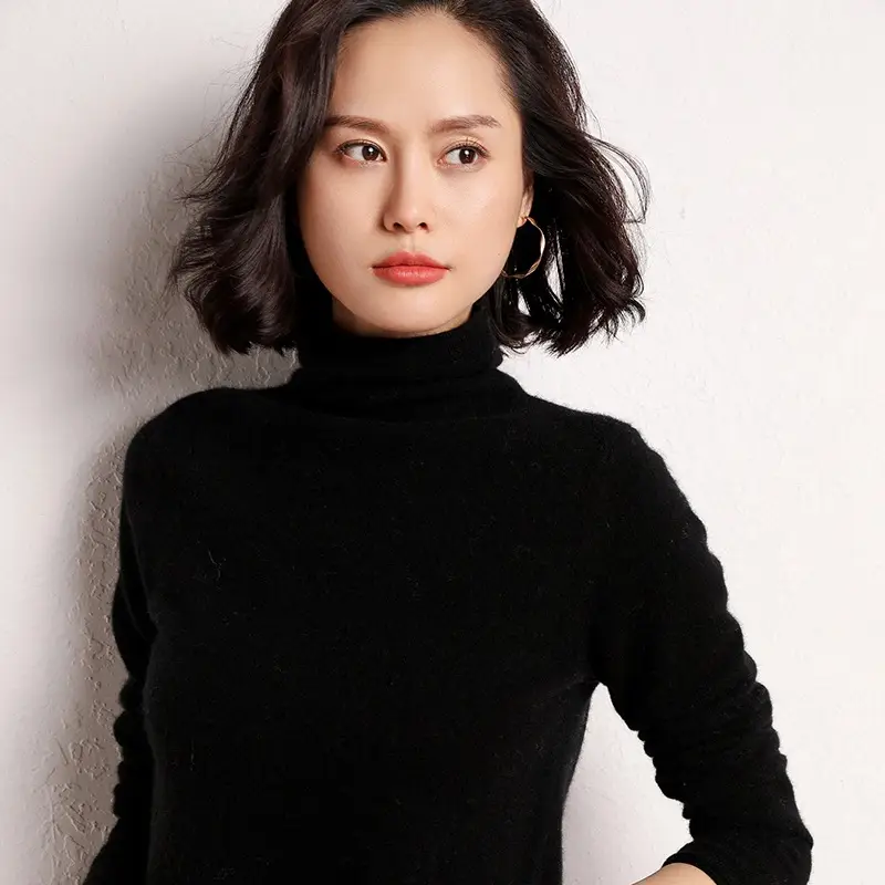 Women's Pile Collar Wool Turtleneck Shirt Beige