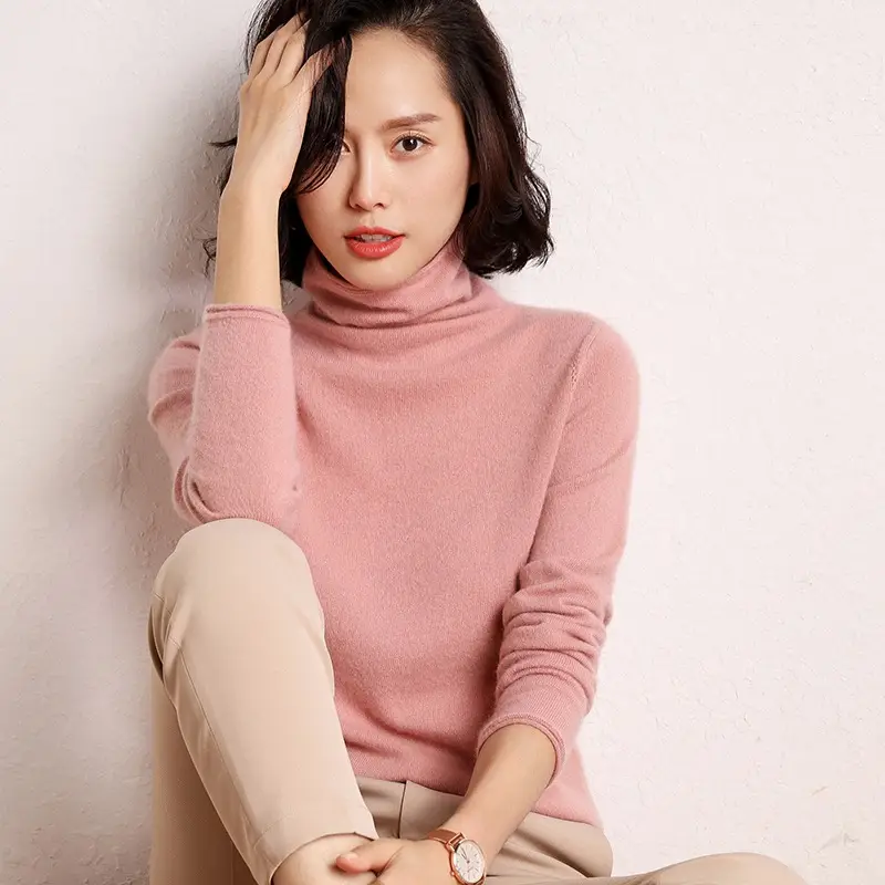 Women's Pile Collar Wool Turtleneck Shirt Beige