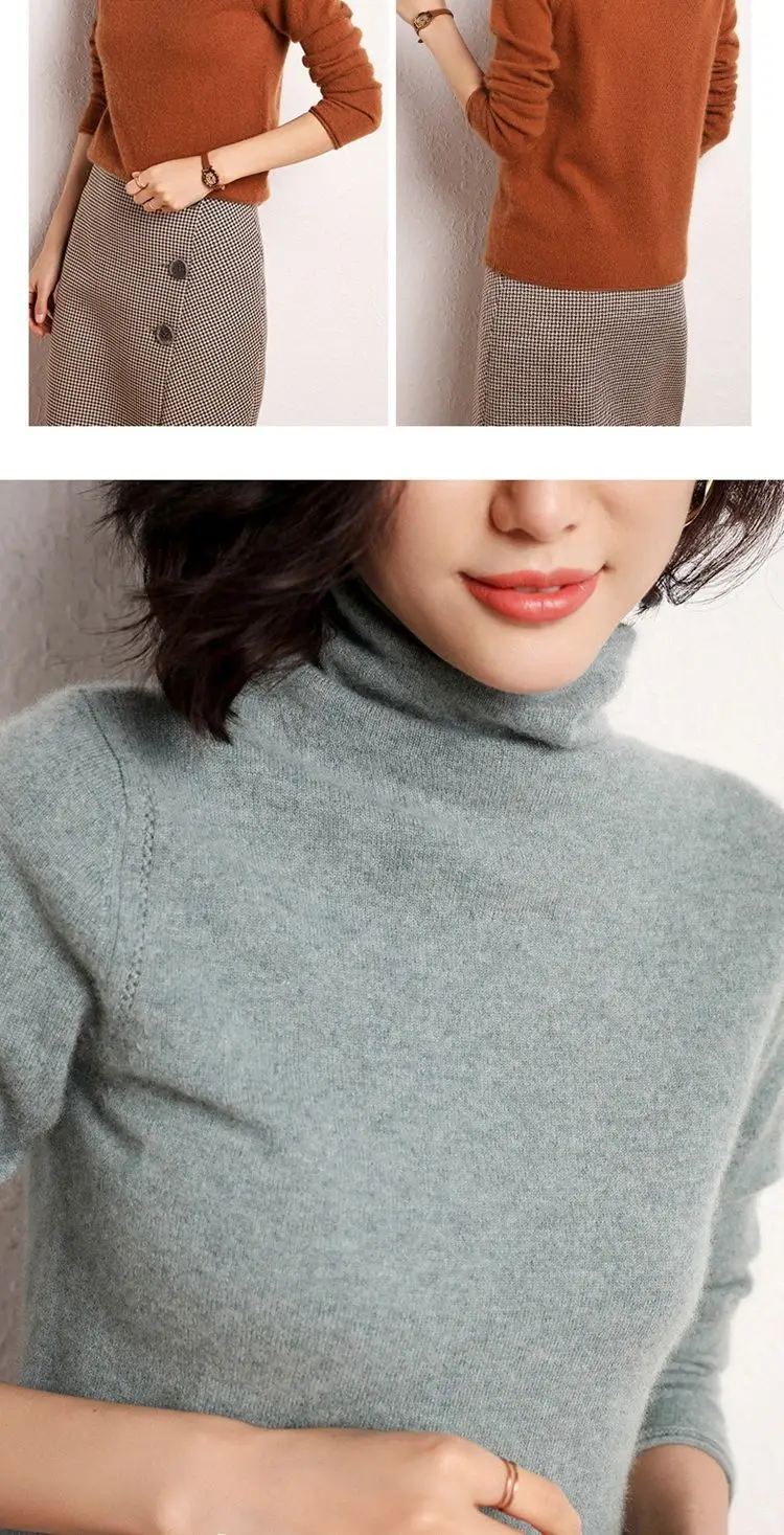 Women's Pile Collar Wool Turtleneck Shirt Beige — feature 15