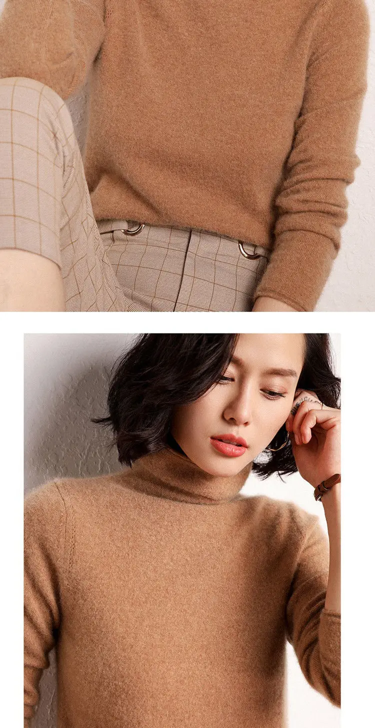 Women's Pile Collar Wool Turtleneck Shirt Beige — feature 6